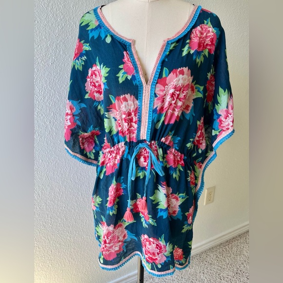 Matilda Jane Blue & Pink Floral Swim Cover Up Dress - Picture 1 of 8